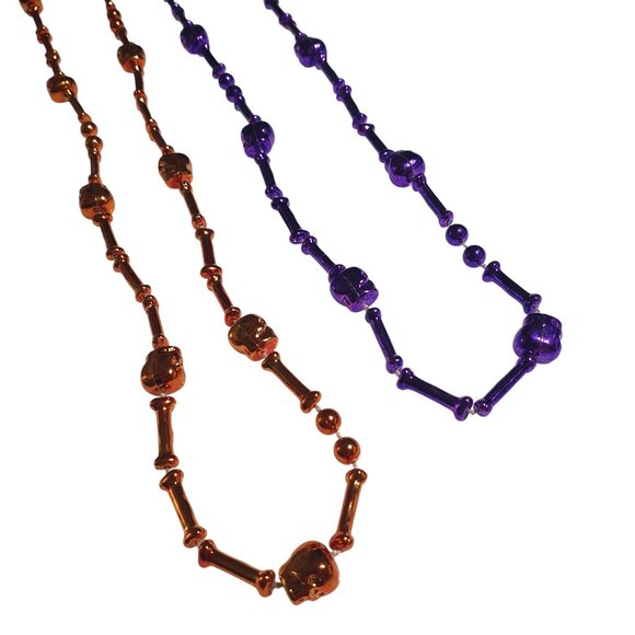Halloween Skull Beaded Necklaces Mardi Gras Purple Orange Party Deco Costume - Picture 3 of 5
